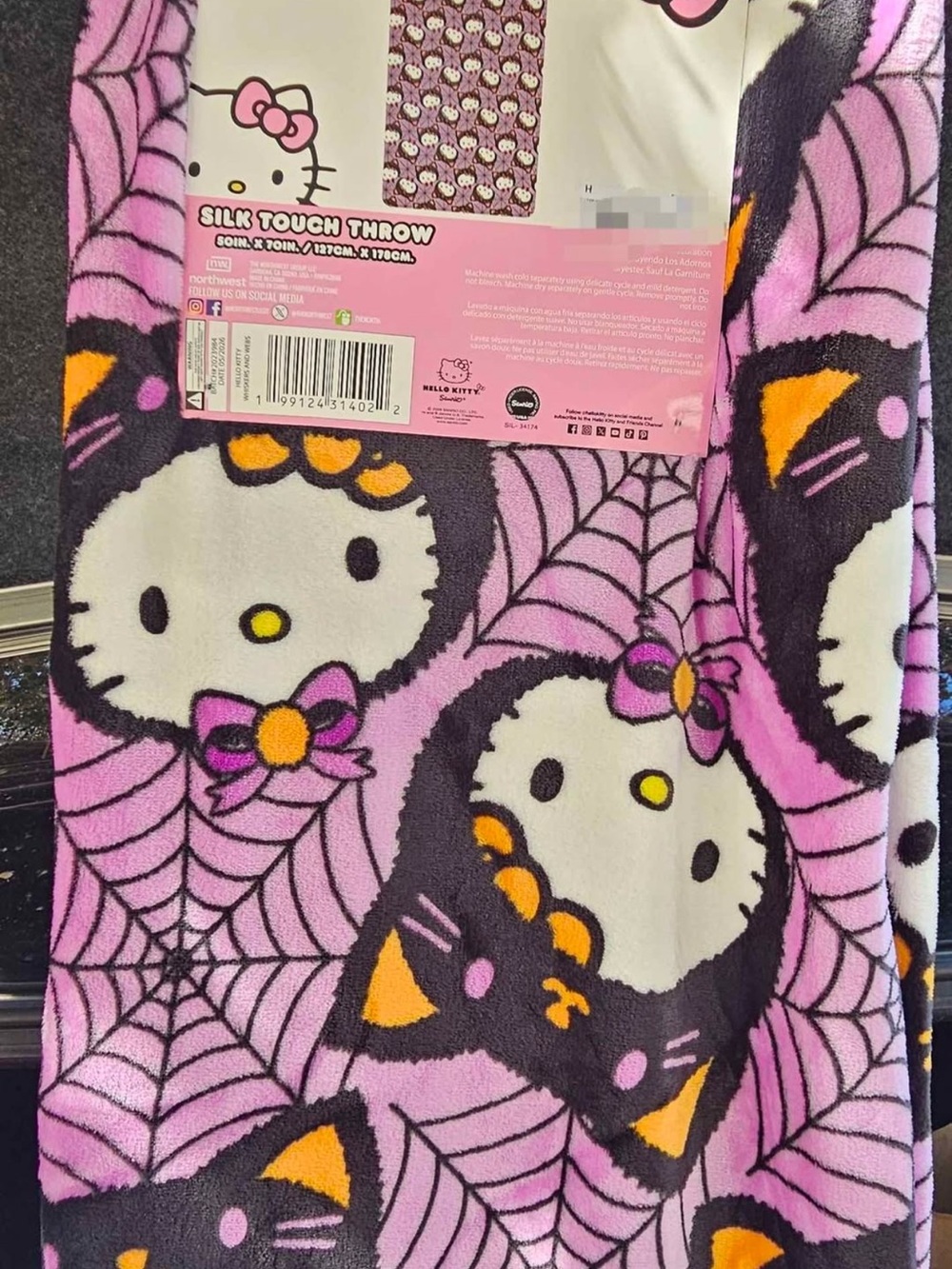 Hello Kitty Pink, Black & Orange Spiderweb Plush Throw